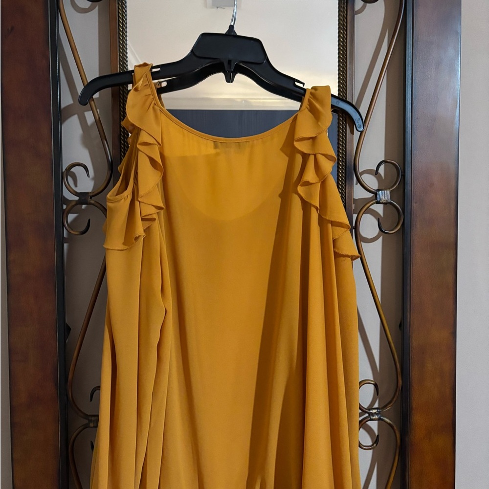 Spense Mustard Yellow Ruffle Tie-Front Sleeveless Top - Picture 2 of 2